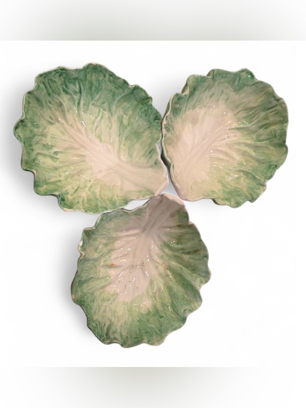 1987 The Haldon Group Ceramic Cabbageware Lettuce Leaf Bowls Majolica Style Set3
